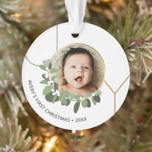 Joy Baby's first Christmas wreath Custom Photo Ornament