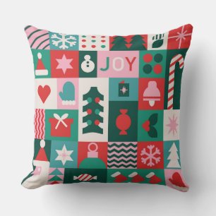 Joy Bauhaus Christmas Festive Holidays Throw Pillow