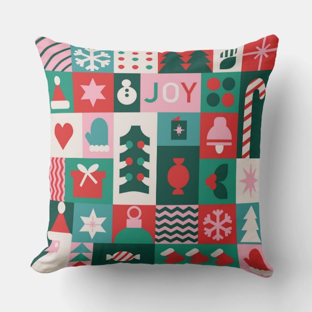 Joy Bauhaus Christmas Festive Holidays Throw Pillow (Front)