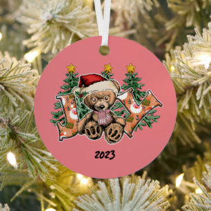 Joy Bear Christmas Metal Ornament