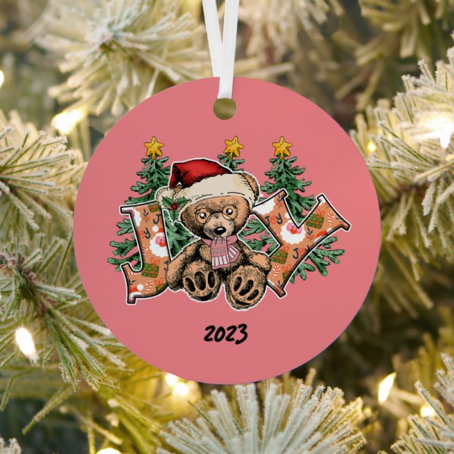 Joy Bear Christmas Metal Ornament (Insitu)