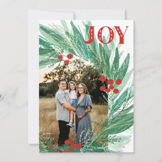 Joy Berry Wreath Christmas Holiday Greeting Card (Front)