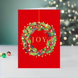 Joy Berry Wreath Vibrant Folded Foil Holiday Card
