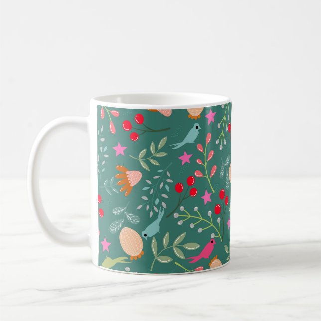 Joy birds Christmas green Coffee Mug (Left)