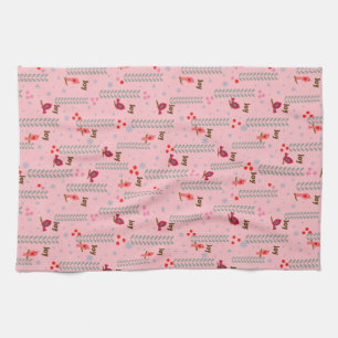 Joy birds Christmas - pink Kitchen Towel