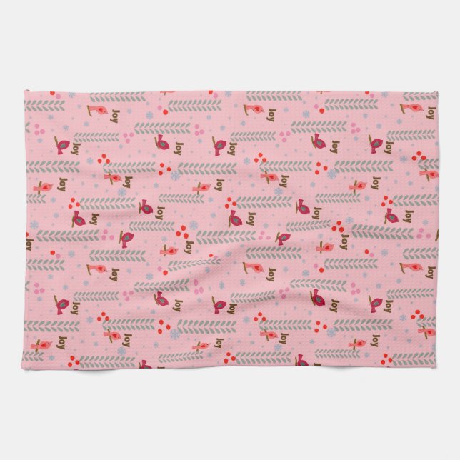 Joy birds Christmas - pink Kitchen Towel (Horizontal)