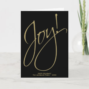 Joy! Black & Gold Elegant Minimal Photo Christmas Card
