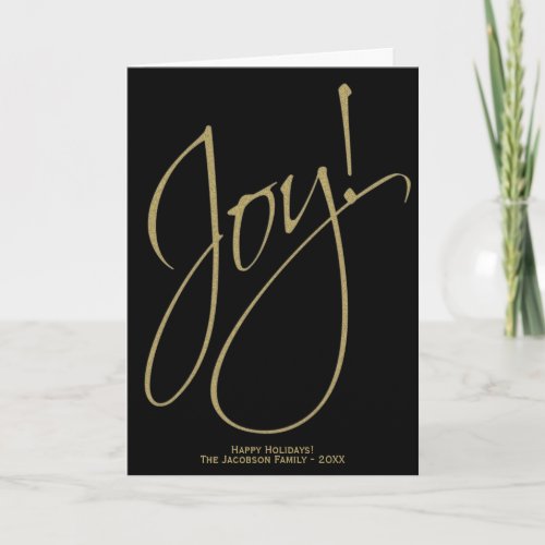 Joy Black  Gold Elegant Minimal Photo Christmas Card