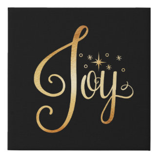 “Joy” Black Gold Script Elegant Chic Holiday Faux Canvas Print