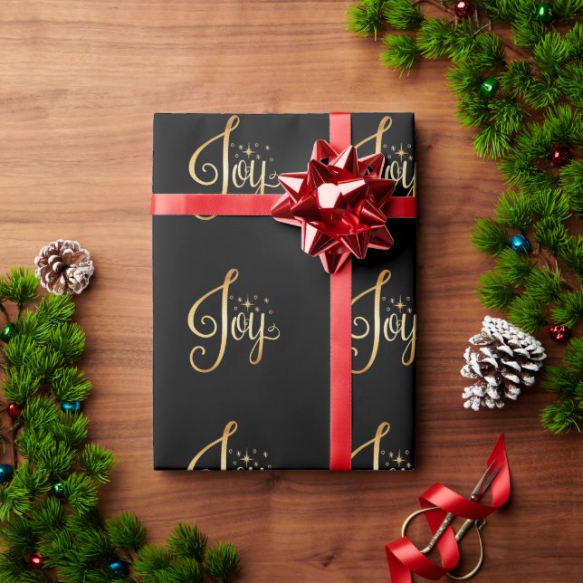 “Joy” Black Gold Script Elegant Holiday Wrapping Paper (Holiday Gift)