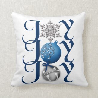 Joy (blue) Christmas Throw Pillow