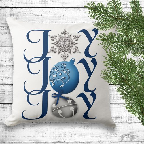 Joy blue Christmas Throw Pillow