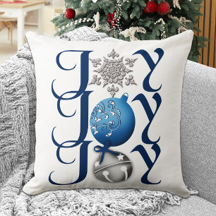 Joy (blue) Christmas Throw Pillow