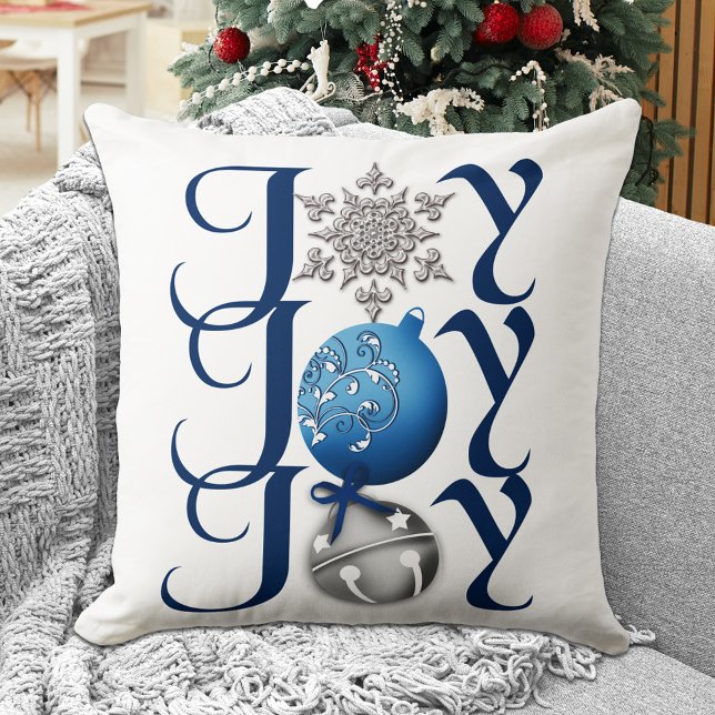 Joy (blue) Christmas Throw Pillow (Creator Uploaded)