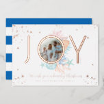 Joy Blue Coastal Christmas Beach Seashell Photo Foil Holiday Card<br><div class="desc">Who needs snowflakes when you have seashells? Capture a cool nautical casual and coastal vibe this holiday sea-son with our coastal seaside-inspired foil holiday Christmas collection. We've hand-painted beautiful watercolor ocean seashells in splashes of coastal blue, rosy pink, sandy white, teals, and peach shades to create a calm coastal vibe...</div>