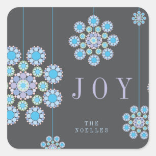 Joy Blue Festive Hanging Ornaments Elegant Holiday Square Sticker