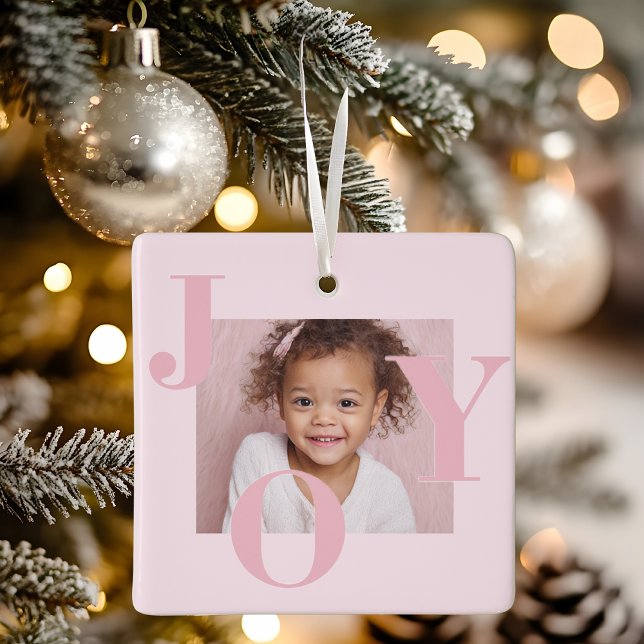 JOY Blush Pink Modern Christmas | Personalized Ceramic Ornament (Creator Uploaded)