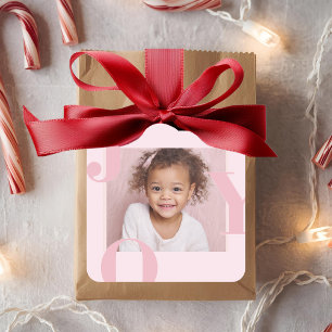 JOY Blush Pink Modern Christmas   Personalized  Square Sticker