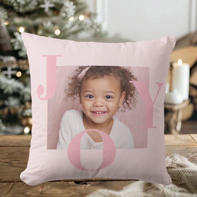 JOY Blush Pink Modern Christmas | Personalized  Throw Pillow (Creator Uploaded)
