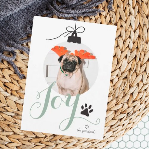 Joy Boho Pet Photo Ornament Holiday Card
