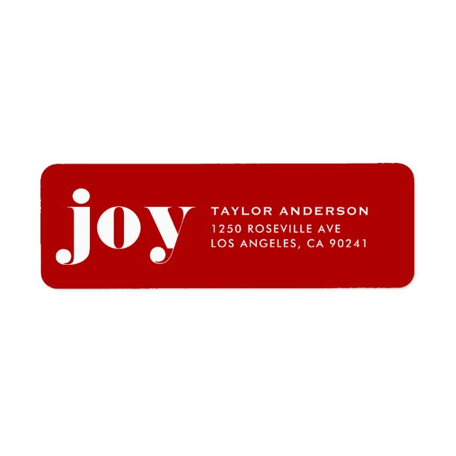 JOY Bold Typography Modern Christmas Red Label (Front)