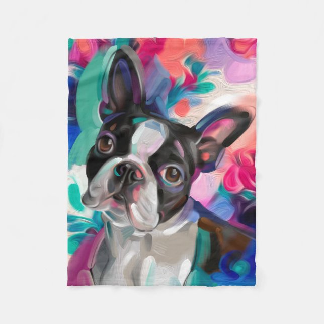 'Joy' Boston Terrier Dog Art fleece blanket (Front)