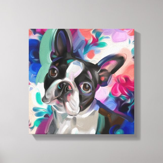 'Joy' Boston Terrier Dog Art print on canvas (Front)