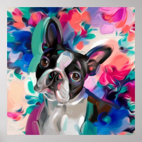 Joy Boston Terrier Dog Art print on paper