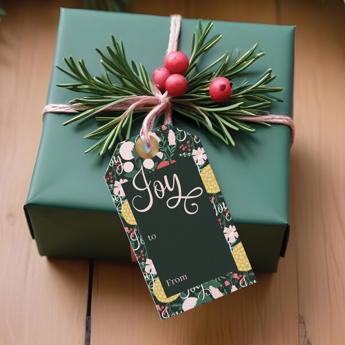 Joy Botanical Floral Festive Garden Pattern Green Gift Tags