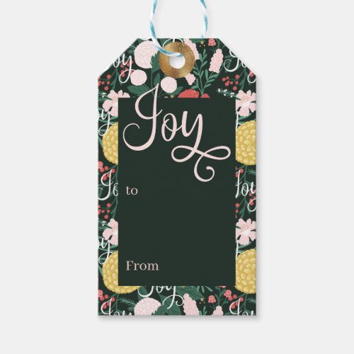 Joy Botanical Floral Festive Garden Pattern Green Gift Tags