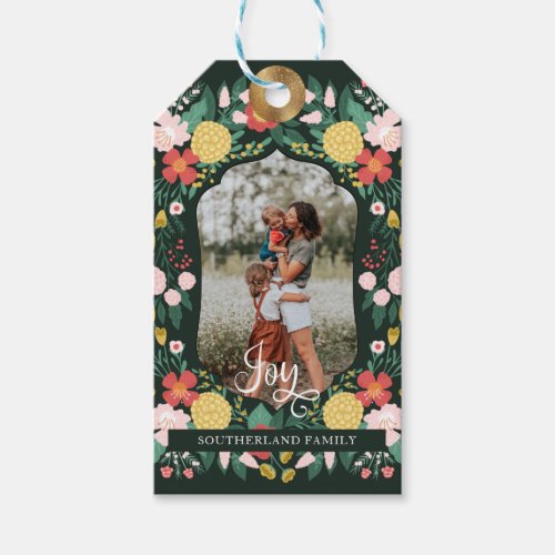 Joy Botanical Floral Festive Garden Pattern Photo Gift Tags