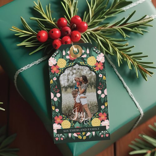 Joy Botanical Floral Festive Garden Pattern Photo Gift Tags