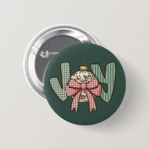 Joy Bow and Ornament Preppy Christmas Holiday Button