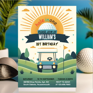 joy boy cute golf hole in one first 1st birthday invitation