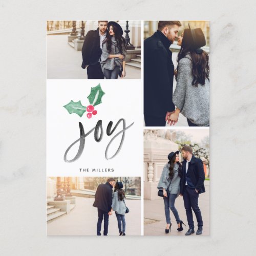 Joy Brush Script Holiday  Christmas 4_Photo Announcement Postcard