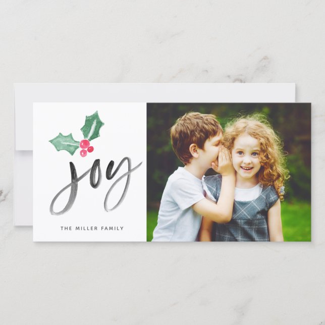 Joy Brush Script Holiday | Christmas Photo Card (Front)