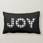Joy Buffalo Check Black White Holiday Throw Pillow<br><div class="desc">This warm and festive pillow features the word joy written in a black and white plaid print on a solid black background. The back of the pillow has a matching black and white plaid pattern. Other colors available in our Blackberry Boulevard store. Perfect accent pillow for your holiday home decor.Mix...</div>