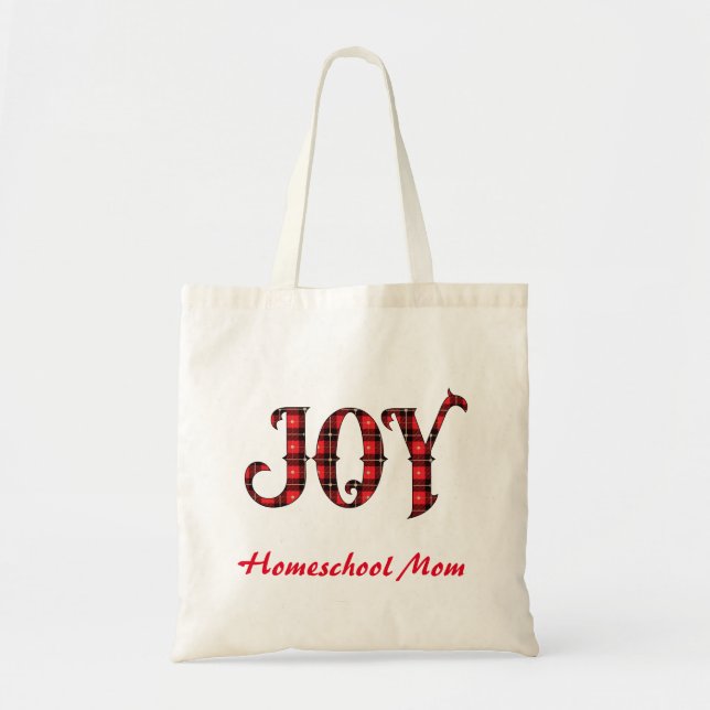 Joy Buffalo Plaid Homeschool Mom Tote Bag (Front)