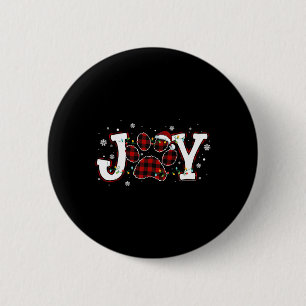 Joy Buffalo Red Plaid Dog Paw Print Christmas Orna Button