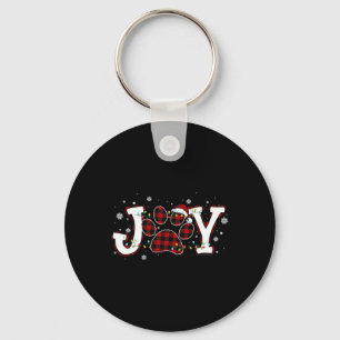 Joy Buffalo Red Plaid Dog Paw Print Christmas Orna Keychain