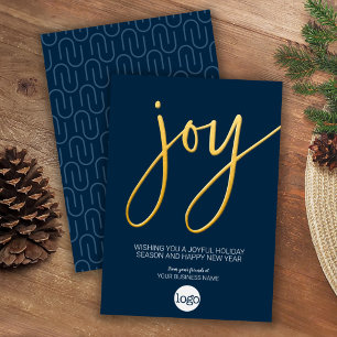 Joy Business Christmas Greeting Navy Blue and Gold Foil Holiday Card