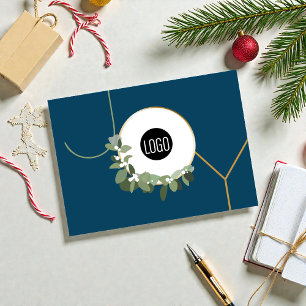 Joy Business Logo Happy Holidays Blue Holiday Card