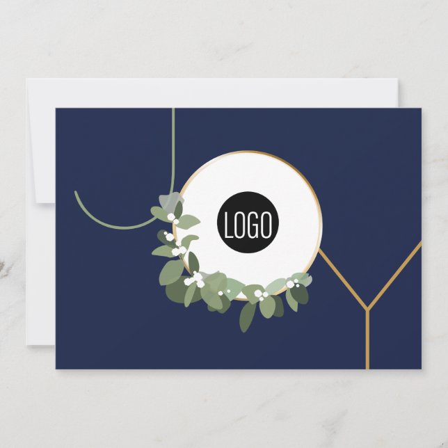 Joy Business Logo Happy Holidays Royal blue Holiday Card (Front)