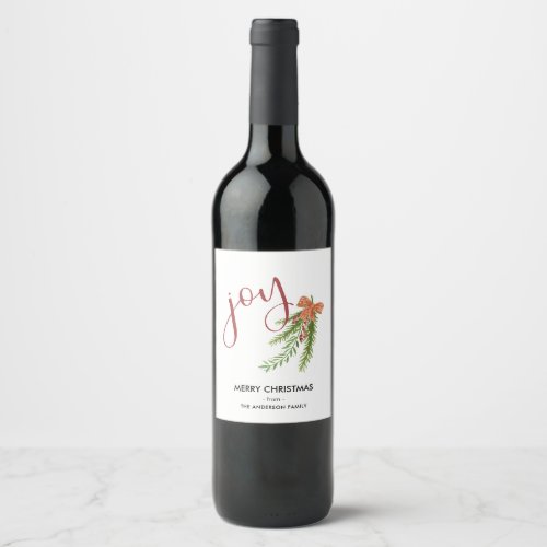 Joy Calligraphy I Watercolor Christmas Greens Wine Label