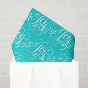 JOY Calligraphy Lettering Flourished Aqua Blue Tissue Paper