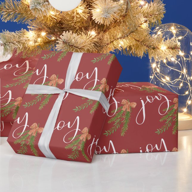 Joy Calligraphy Watercolor Christmas Greenery Wrapping Paper (Holidays)