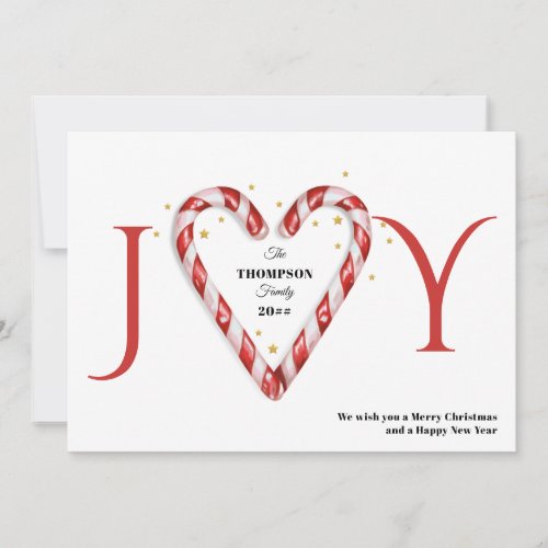Joy Candy Cane Heart  Stars Minimalist Christmas Holiday Card
