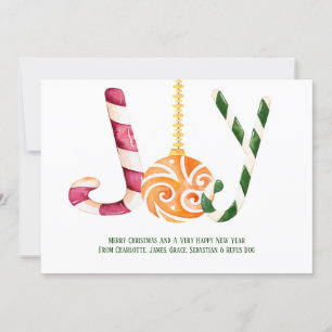 Joy Candy Cane Photo Personalized Christmas Holiday Card