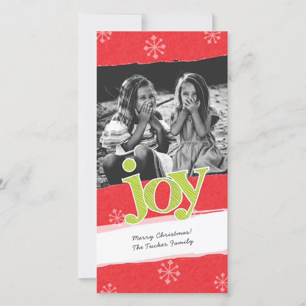 JOY Candy Cane Stripes Christmas Photo Red Green Holiday Card