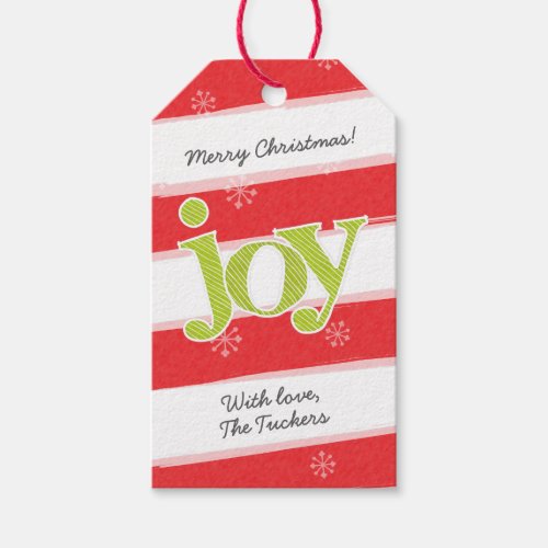 JOY Candy Cane Stripes Christmas Red Green Gift Tags